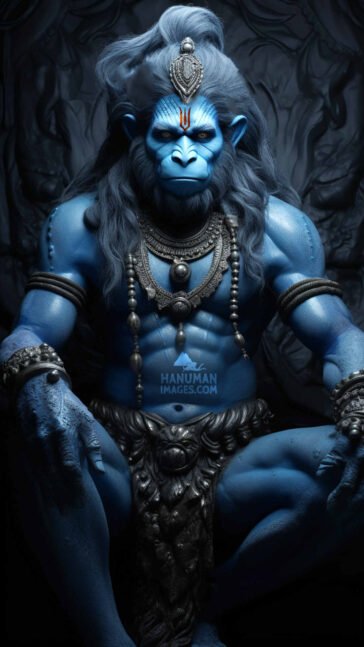 powerful angry hanuman blue wallpaper